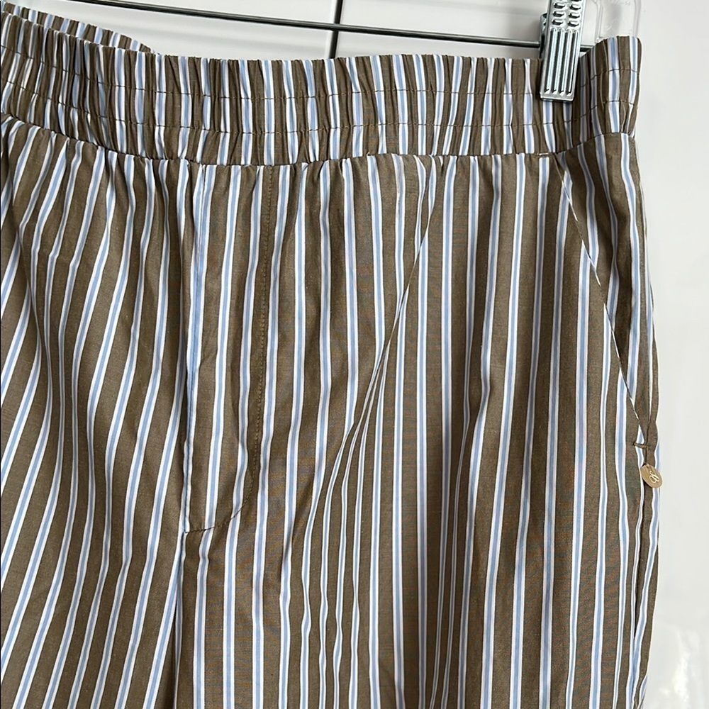 SCOTCH & SODA NWT Olive Green Striped Wide Leg Pants Slant Pocket, Size L